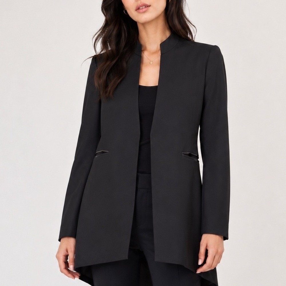 Alice + Olivia Jerri Open-Front Collarless‎ Blazer Womens 0 Black Peplum Office